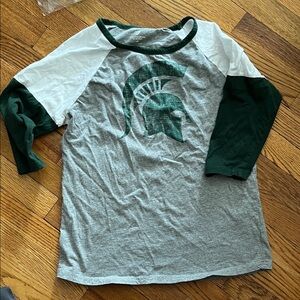 MSU Women’s 3/4 Sleeve Green/Gray Raglan Tshirt